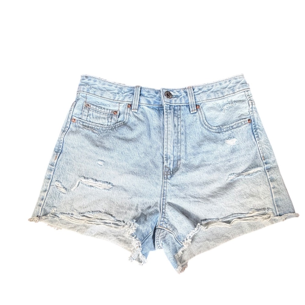 Stradivarius Light Wash Distressed High Waisted Denim Shorts Size 6 28